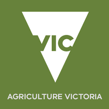 An image of a white triangle with the words VIC in green on a green background with the words Agriculture Victoria in white