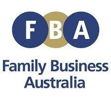 The letters FBA in gold and blue circles with the words Family Business Australia in blue underneath