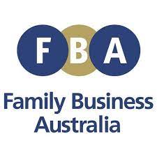 The letters FBA in gold and blue circles with the words Family Business Australia in blue underneath