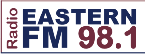 The words Radio Eastern FM 98.1 in blue writing on a white background