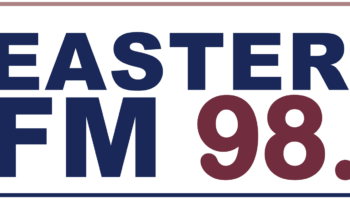 The words Radio Eastern FM 98.1 in blue writing on a white background